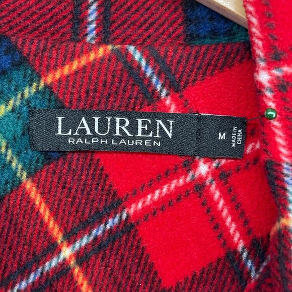 LAUREN RALPH LAUREN Pajamas Womens M Fleece Plaid Tartan Button Up Pants Red - Picture 4 of 16